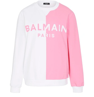 Shop Balmain Logo Sweatshirt In Gby Blanc Rose