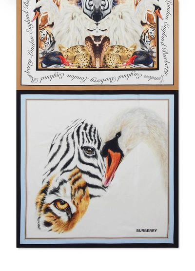 Shop Burberry Animals Print Silk Scarf In Multicolour