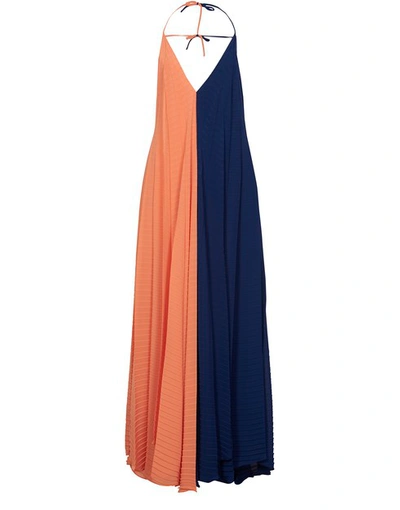 Shop Roland Mouret Tusi Long Bi-color Dress In Clementine Navy
