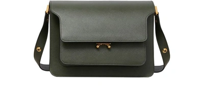 Shop Marni Trunk Leather Bag In Forest Green