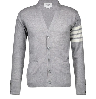 Shop Thom Browne Cardigan In Fine Merino Wool In Light Grey