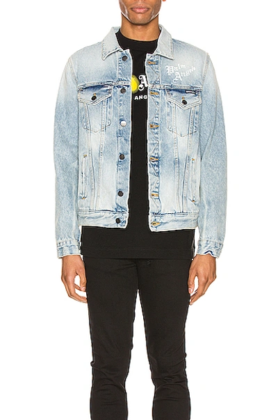 Shop Palm Angels Sacred Heart Denim Jacket In Medium Wash