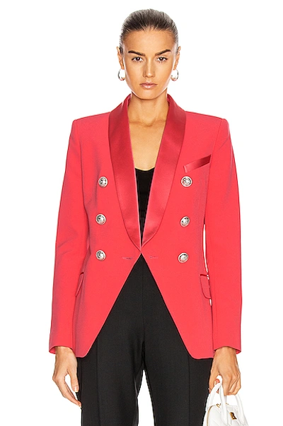Shop Balmain Oversized Satin Lapel Blazer Jacket In Dark Rose