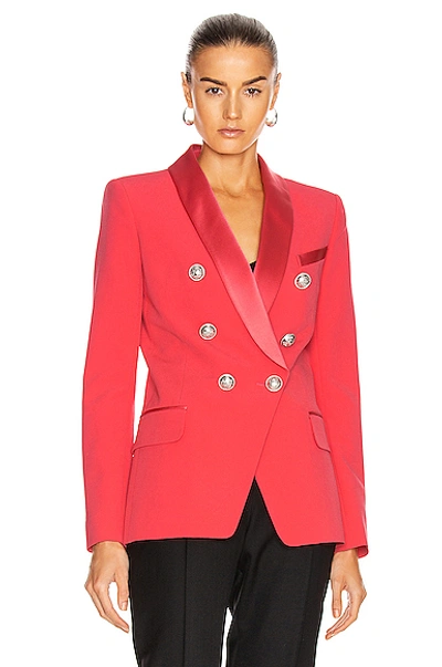 Shop Balmain Oversized Satin Lapel Blazer Jacket In Dark Rose
