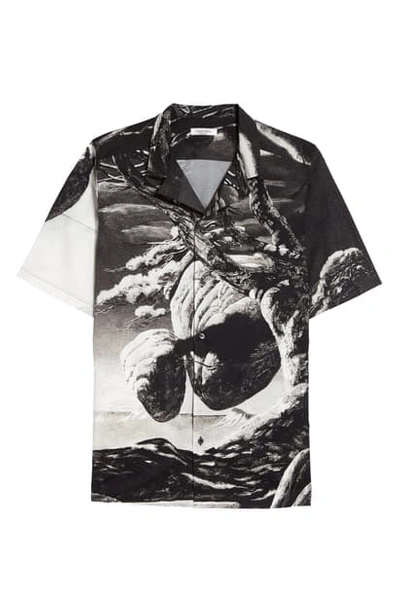 Shop Valentino Floating Island Short Sleeve Button-up Camp Shirt In Black/ White