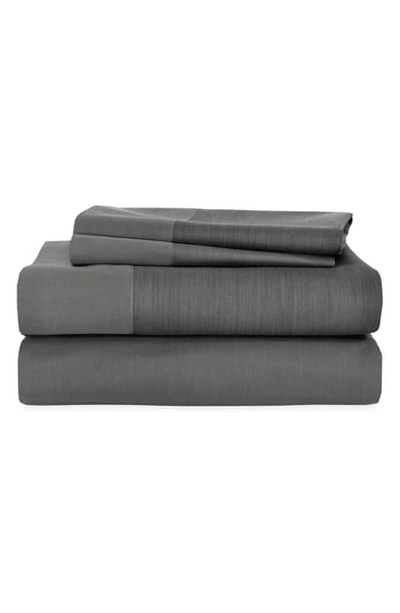 Shop Michael Aram Striated Band 400 Thread Count Flat Sheet In Charcoal