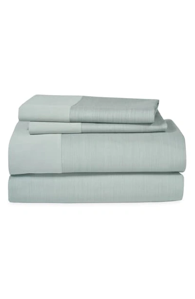 Shop Michael Aram Striated Band 400 Thread Count Fitted Sheet In Seafoam