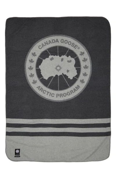 Shop Canada Goose Queen Logo Wool Blanket In Iron Grey