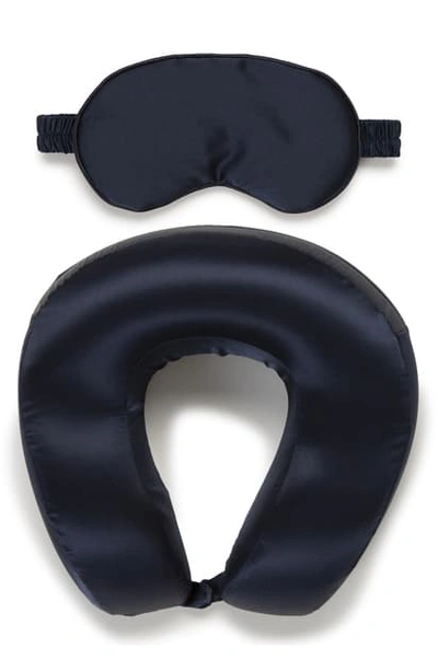Shop Calpak Silk Travel Neck Pillow & Eye Mask Set In Navy