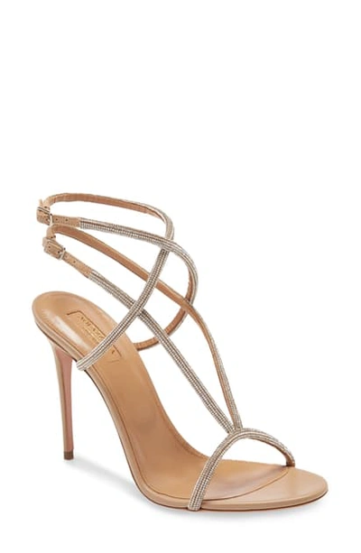 Shop Aquazzura Moondust Crystal Dual Ankle Strap Sandal In Crystal/ Nude