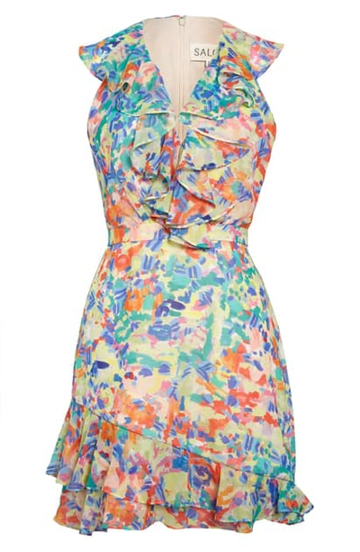 Shop Saloni Cece Floral Print Ruffle Trim Dress In Summer Confetti