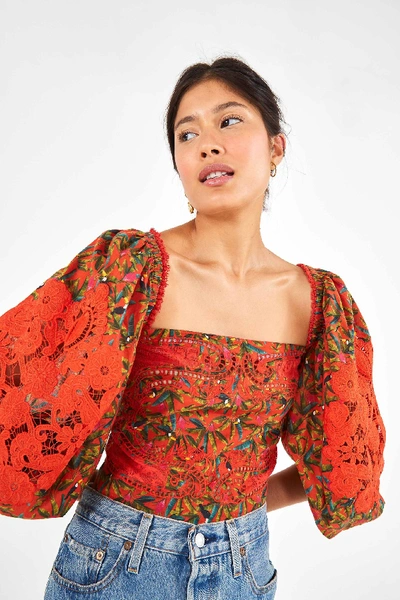 Shop Farm Rio Tucano Paradise Lace Blouse In Red Multi