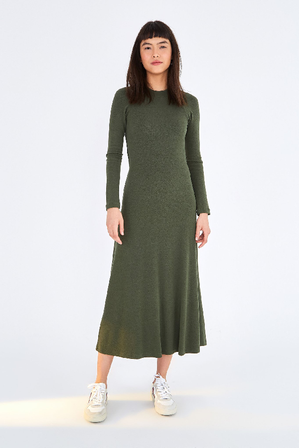 long sleeve open back midi dress