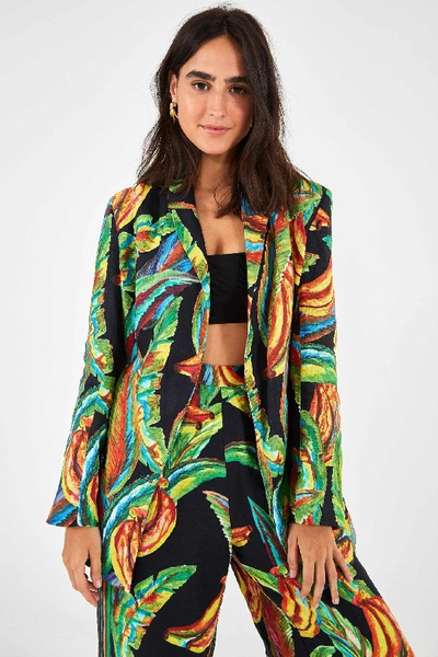 Shop Farm Rio Preta Banana Linen Blazer In Black Multi