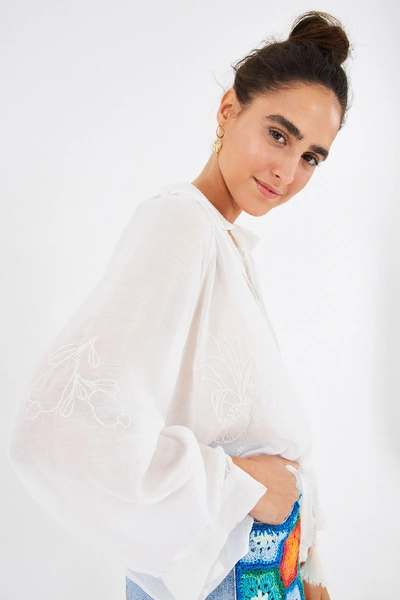Shop Farm Rio Sheer Pineapple Embroidered Blouse In Off-white