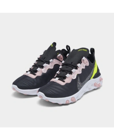 Shop Nike Women's React Element 55 Casual Sneakers From Finish Line In Black/volt
