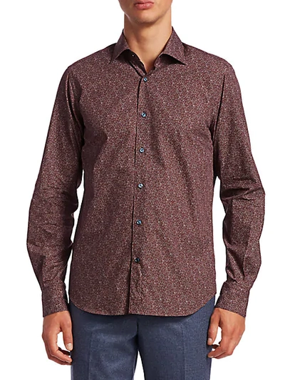 Shop Saks Fifth Avenue Collection Uneven Dot Sport Shirt In Burgundy