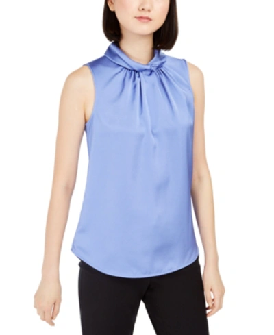Shop Anne Klein Twist-collar Sleeveless Top In Peacock Blue