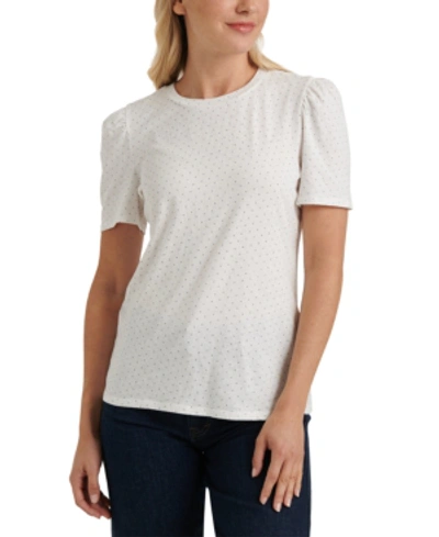 Shop Lucky Brand Puff-sleeve T-shirt In White Multi