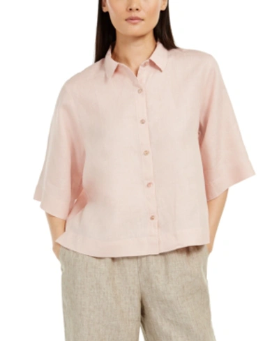 Shop Eileen Fisher Petite Elbow-sleeve Button-front Top In Powder