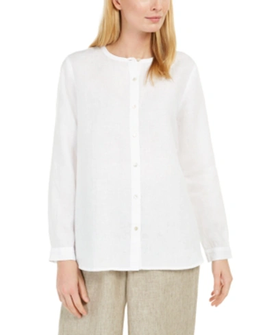 Shop Eileen Fisher Organic Linen Collarless Shirt, Regular & Petite Sizes In White