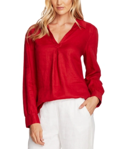 Shop Vince Camuto Linen Collared Tunic In Rhubarb