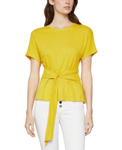 Shop Bcbgmaxazria Tie-waist Top In Sulphur