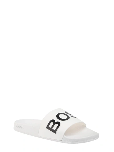 Shop Hugo Boss Bay Slide Sandalsq In Bianco