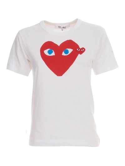 Shop Comme Des Garçons Play Play T-shirt W/medium Heart In White Red Heart