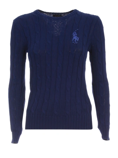 Shop Polo Ralph Lauren Sweater L/s Crew Neck W/braid And Paillettes Horse In Fall Royal