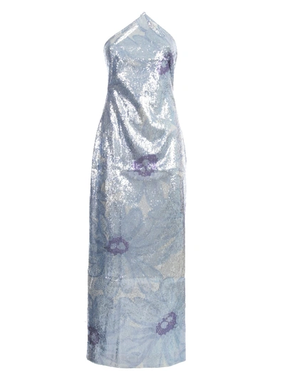 Shop Jacquemus La Robe Lavandou Dress W/paillettes In E Sequin Blue Flowers