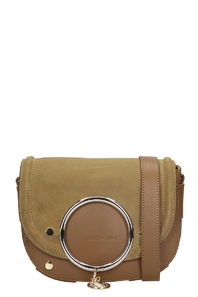 Shop See By Chloé Mara Shoulder Bag In Khaki Suede And Leather