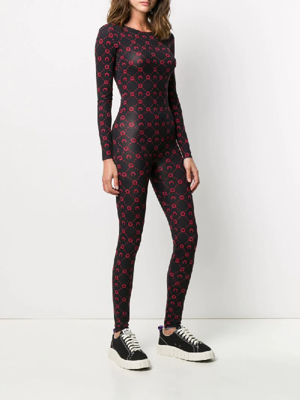 Marine Serre All-over Logo Skin-tight Jumpsuit In Black | ModeSens