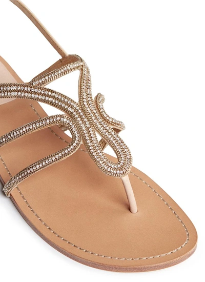Shop Stuart Weitzman 'thongshow' Crystal Pavé Micro Chain Leather Sandals