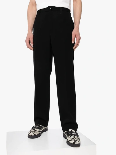 Shop Burberry Straight Leg Wool Trousers In Black