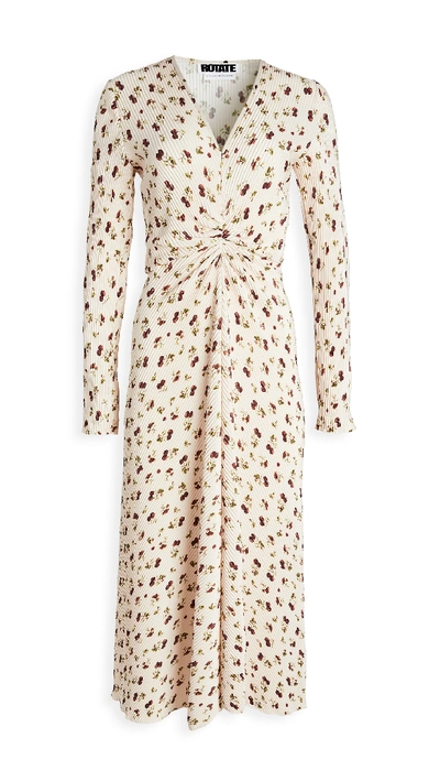 Rotate Birger Christensen Number 7 Pleated Long Sleeve Midi Dress In  Neutrals | ModeSens