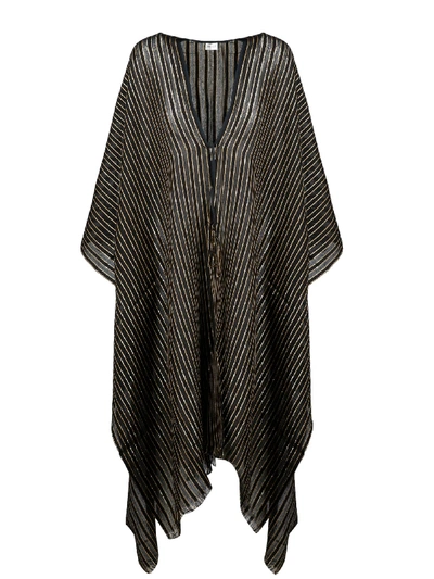 Shop Saint Laurent Fringed Striped Poncho In Black