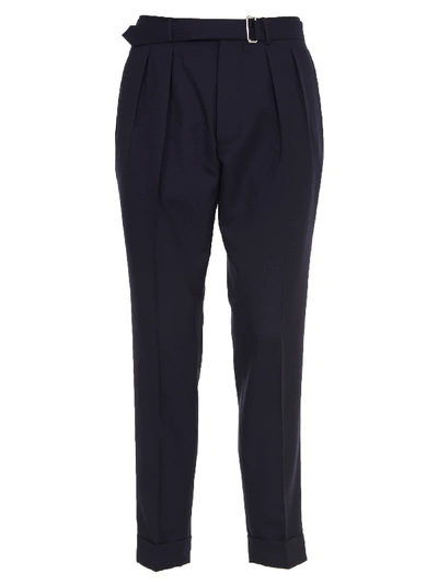 Shop Officine Generale Blue Linen Trousers