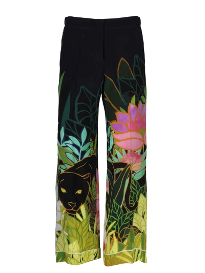 Shop Valentino Jungle Print Straight Leg Pants In Blue