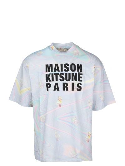 Shop Maison Kitsuné Logo Print Tye Dye T-shirt In Multicolour