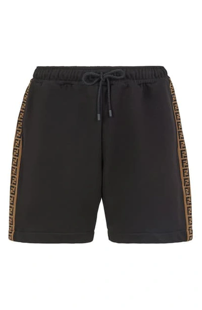 Shop Fendi Intarsia Ff Motif Drawstring Shorts In F0gme Black