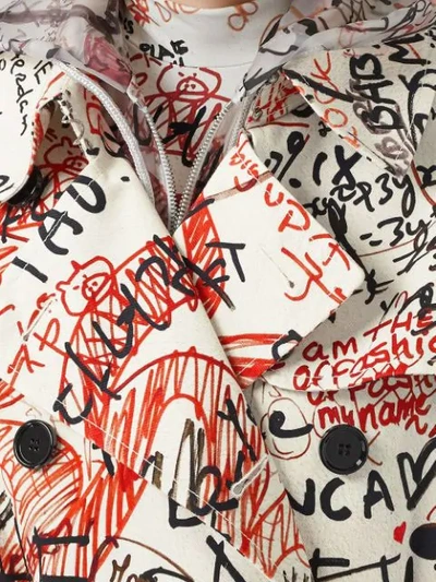 Shop Burberry Graffiti Print Trench Coat In White