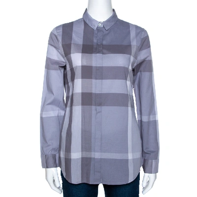 Pre-owned Burberry Pale Grey Exploded Check Cotton Long Sleeve Shirt S