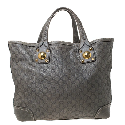 Pre-owned Gucci Ssima Leather Large Sunset Tote In Grey