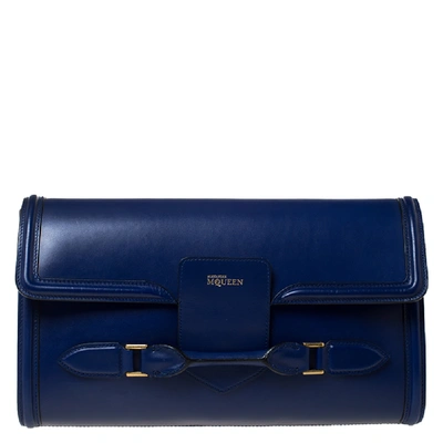 Pre-owned Alexander Mcqueen Blue Leather Heroine Clutch