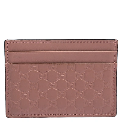 Pre-owned Gucci Pink Microssima Leather Card Holder