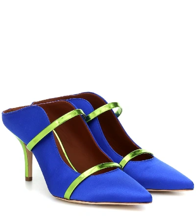 Shop Malone Souliers Maureen 70 Satin Mules In Blue