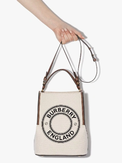 Shop Burberry Beige Logo Canvas And Leather Bucket Bag In Neutrals