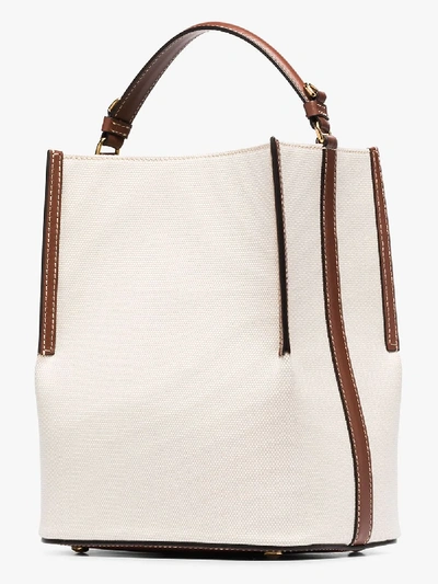 Shop Burberry Beige Logo Canvas And Leather Bucket Bag In Neutrals