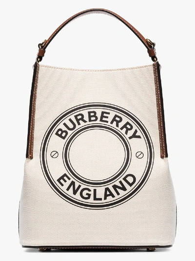 Shop Burberry Beige Logo Canvas And Leather Bucket Bag In Neutrals